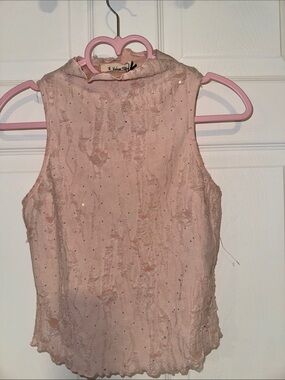 Sleeveless Pink Lace Mock Neck Top - Unbranded